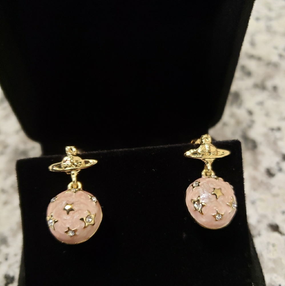 Vtg Vivienne Westwood gold pastel pink earrings